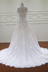 Elegant Off-the-Shoulder White Tulle Lace Wedding Dress Sweetheart Appliques Bridal Gowns On Sale