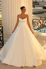 Elegant Satin Wedding Dress Spaghetti-Straps Sleeveless