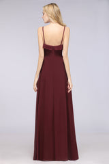 Elegant Spaghetti Straps Ruffle Burgundy Chiffon Dresses Affordable