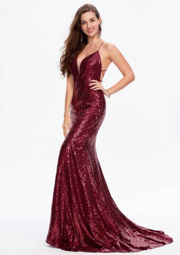 Elegant Sparkling Trumpet/Mermaid V-Neck Prom Dress/Evening Dress