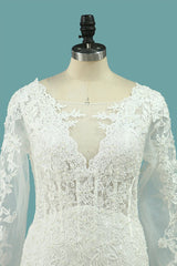 Elegant Square Tulle Lace Wedding Dress Mermaid Long Sleeves Appliques Bridal Gowns On Sale