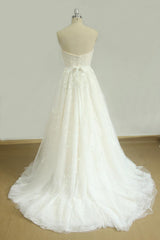 Elegant Strapless Lace Tulle Wedding Dress Appliques White A-line Bridal Gowns On Sale