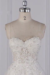 Elegant Strapless Tulle Lace Wedding Dress Sweetheart Appliques Sequined Bridal Gowns On Sale