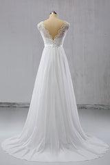 Elegant Straps Sleeveless Chiffon Wedding Dresses White A-line Bridal Gowns Online