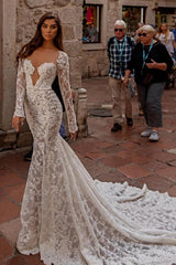 Elegant Sweetheart Long Sleeves Mermaid Lace Bridal Gown