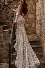 Elegant Sweetheart Long Sleeves Mermaid Lace Bridal Gown