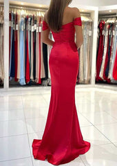 Elegant Trumpet/Mermaid Off-the-Shoulder Satin Prom Dress/Evening Dress