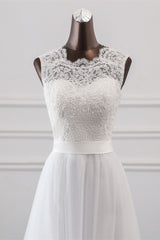 Elegant Tullace Jewel Sleeveless White Wedding Dresses with Appliques Online