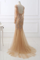 Elegant Tulle Appliques Mermaid Prom Dresses V-Neck Sleeveless Rhinestones Party Dresses On Sale