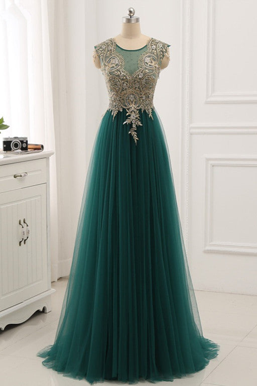 Elegant Tulle Jewel Beading Appliques Prom Dresses with Ruffles Online