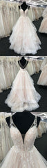 Elegant Tulle V-Neck Wedding Dress Open Back Long Layered Bridal Gowns On Sale