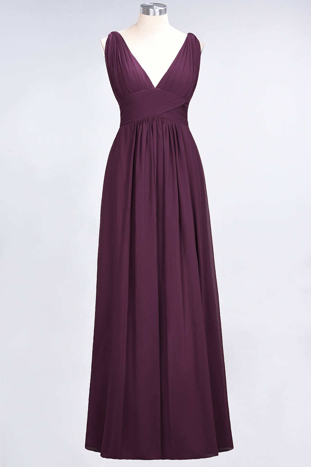 Elegant V-Neck Burgundy Chiffon Affordable Bridesmaid Dress with Ruffle