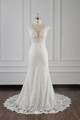 Elegant V-neck Chiffon Lace Wedding Dress Beadings Appliques Mermaid Bridal Gowns Online