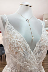 Elegant V Neck Ivory Sleeveless Ruffles A-Line Wedding Dresses