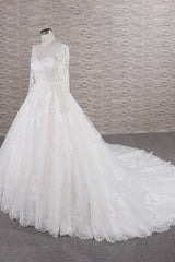 Elegant V-neck Longsleeves Lace Wedding Dresses A-line Tulle Bridal Gowns With Appliques Online