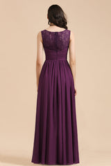 Elegant V-Neck Ruffle A-line Chiffon Lace Bridesmaid Dresses