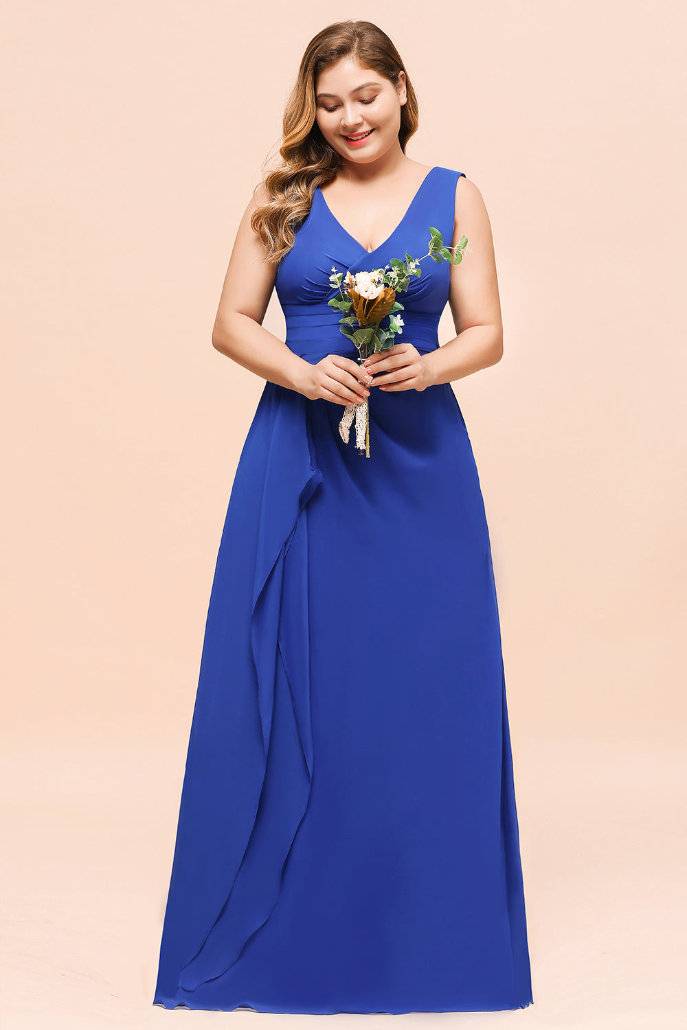 Elegant V-Neck Sleeveless Chiffon Plus Size Bridesmaid Dress