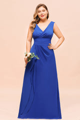 Elegant V-Neck Sleeveless Chiffon Plus Size Bridesmaid Dress