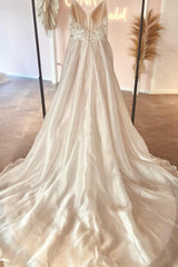 Elegant V-Neck Spaghetti Straps Sleeveless A-Line Wedding Dress in Delicate Lace