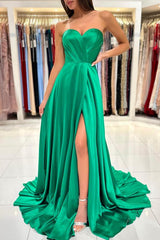 Emerald Green Prom Dress Sweetheart Long With Slit