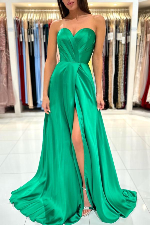 Emerald Green Prom Dress Sweetheart Long With Slit