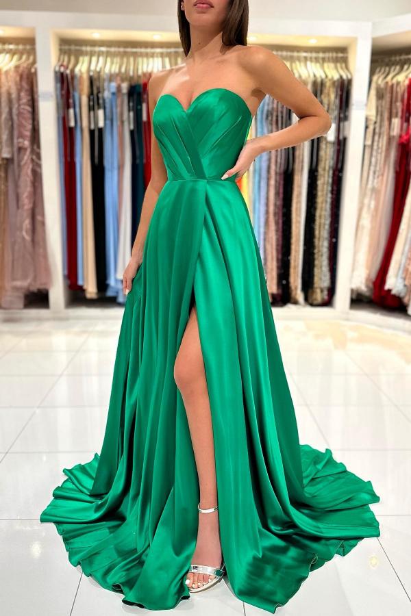Emerald Green Prom Dress Sweetheart Long With Slit