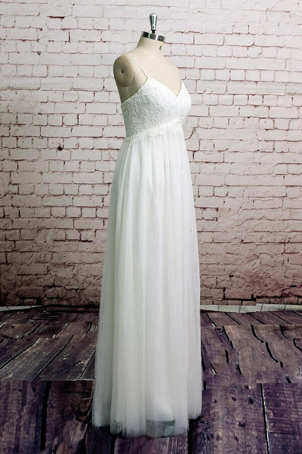 Empire Spaghetti Strap Lace Tulle Wedding Dress On Sale