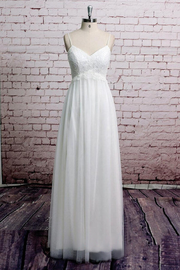 Empire Spaghetti Strap Lace Tulle Wedding Dress On Sale