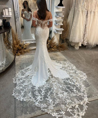 Chic Floor Length Sweetheart Sleeveless Off-The-Shoulder Mermaid Lace Wedding Dress