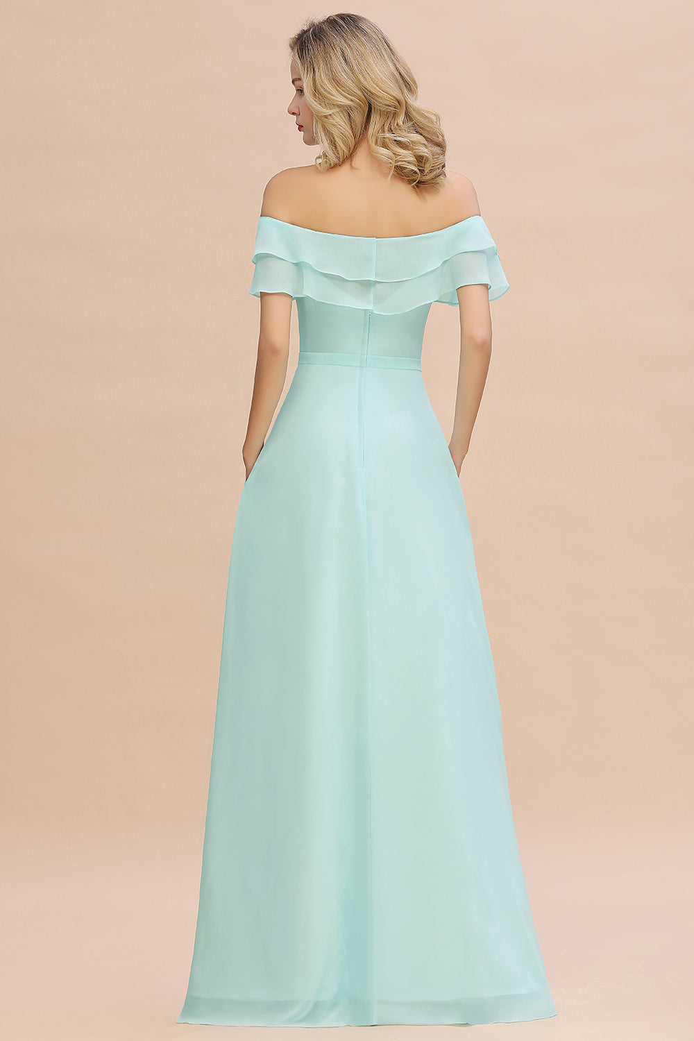 Exquisite Off-the-shoulder Slit Mint Green Bridesmaid Dress With Pockets