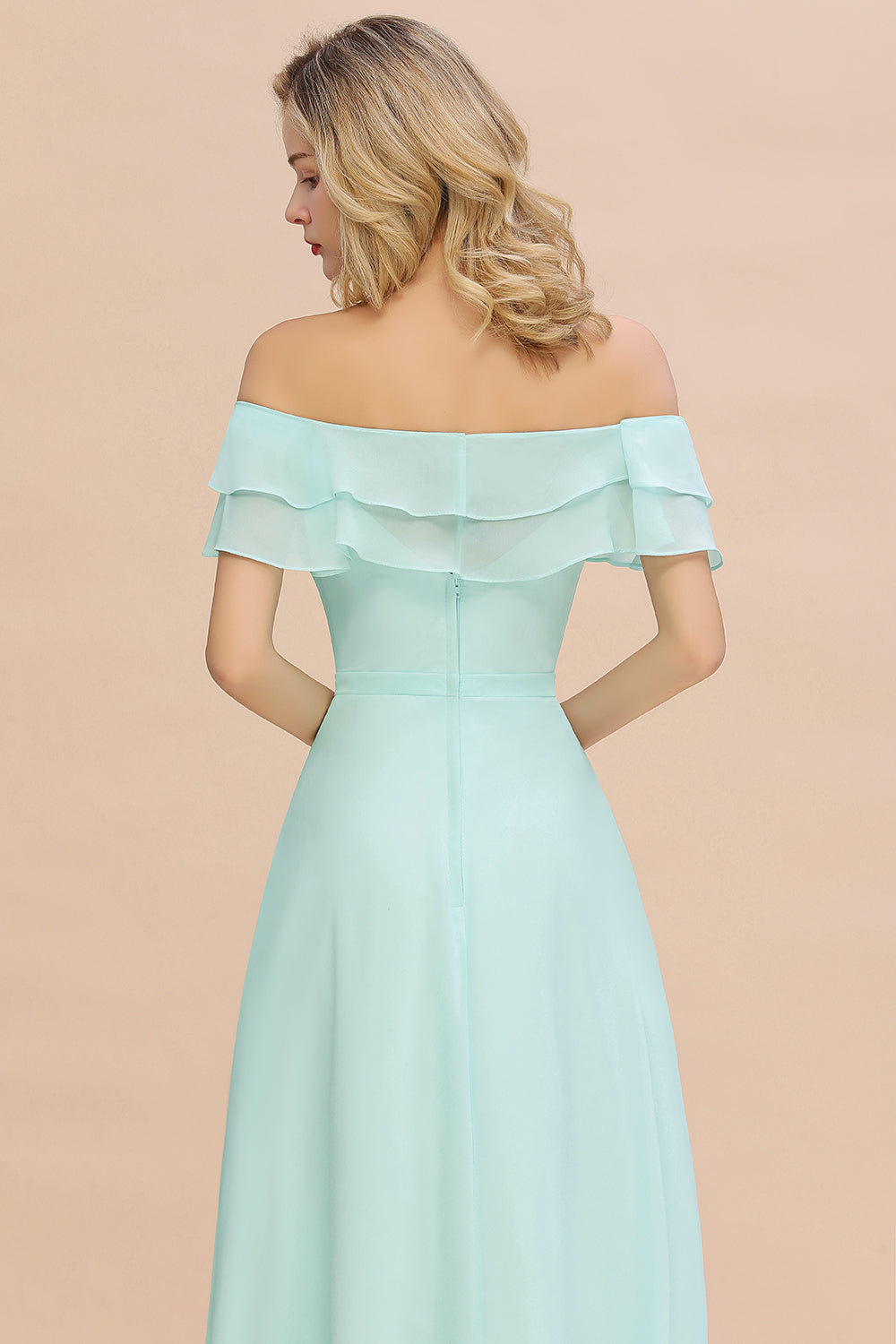 Exquisite Off-the-shoulder Slit Mint Green Bridesmaid Dress With Pockets