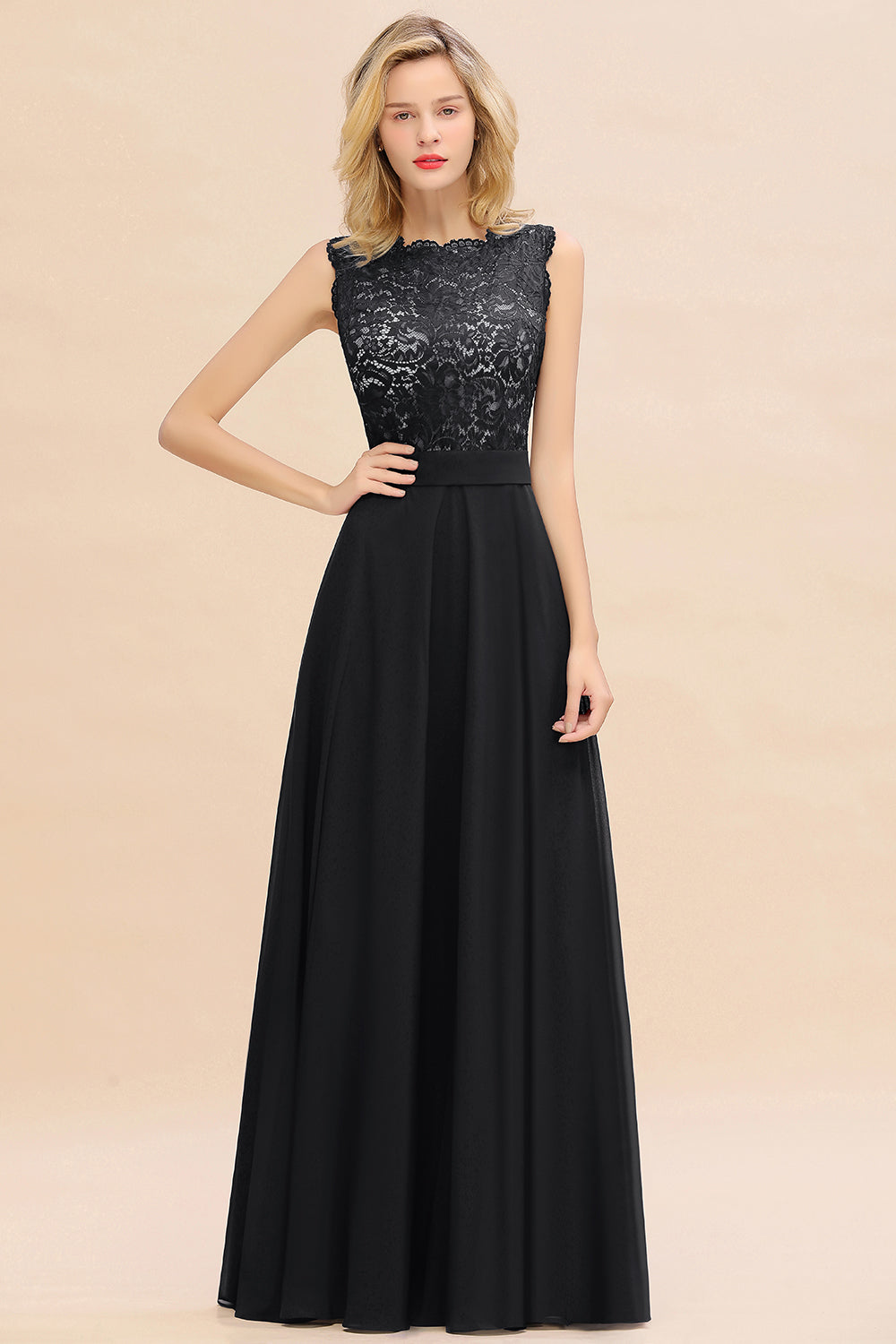 Exquisite Scoop Chiffon Lace Bridesmaid Dresses with V-Back