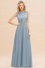 Exquisite Scoop Chiffon Lace Bridesmaid Dresses with V-Back