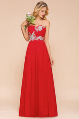 Exuqisite Sweetheart Ruffle Red Bridesmaid Dresses with Appliques