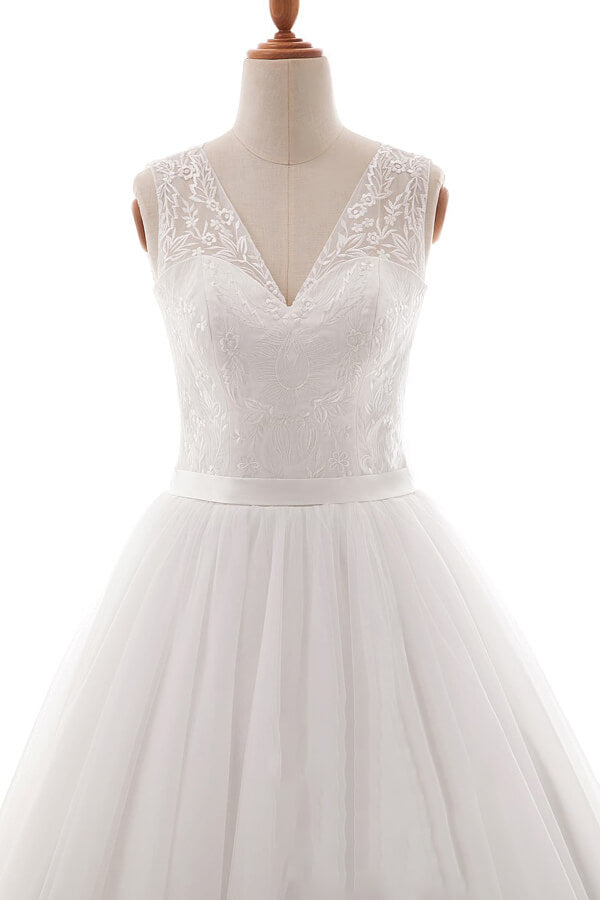 Eye-catching V-neck Tulle A-line Wedding Dress On Sale