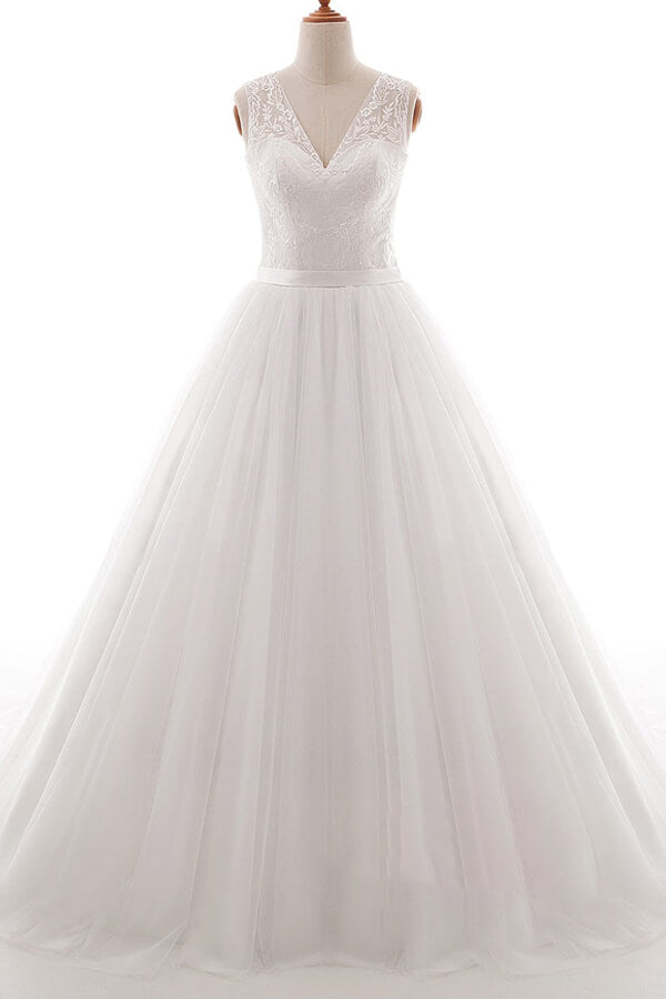 Eye-catching V-neck Tulle A-line Wedding Dress On Sale