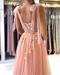 Fairy Tulle Prom Dress Slit Long With Appliques