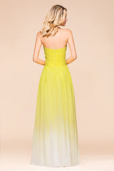 Fashionable Sweetheart Ruffle Yellow Ombre Bridesmaid Dress