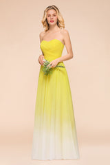 Fashionable Sweetheart Ruffle Yellow Ombre Bridesmaid Dress