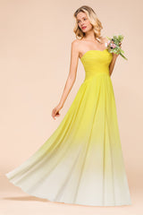 Fashionable Sweetheart Ruffle Yellow Ombre Bridesmaid Dress