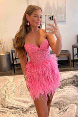 Amina Sheath Sweetheart Lace Feathered Skirt Homecoming Dress