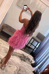 Amina Sheath Sweetheart Lace Feathered Skirt Homecoming Dress