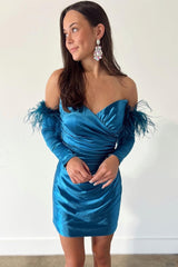 Rosalyn Sheath Satin Strapless Long-Sleeve Homecoming Dress