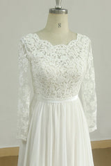 Glamorous A-line White Chiffon Wedding Dress Longsleeves Jewel Bridal Gowns On Sale