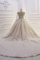 Glamorous Ball Gown High Neck Wedding Dress Long Sleeves Sparkly Sequined Beading Bridal Gowns On Sale