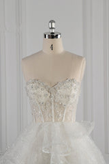 Glamorous Ball Gown Strapless Beadings Wedding Dress Sequined Layers Tulle Bridal Gowns On Sale