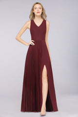 Glamorous Chiffon V-Neck Ruffle Burgundy Bridesmaid Dresses Affordable