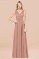 Glamorous Chiffon V-Neck Sleeveless Burgundy Bridesmaid Dress with Draped Back