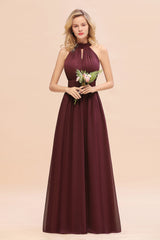 Glamorous High-Neck Halter Bridesmaid Affordable Dresses with Ruffle