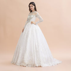 Glamorous Jewel Tulle Lace Wedding Dress Long Sleeves Appliques Beadings Bridal Gowns Online